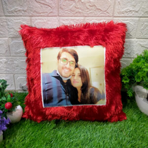 Red Fur Square Cushion