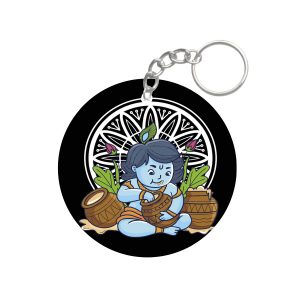 Janmashtami Special Round Wooden Keyring – SHRCCWDKR-3